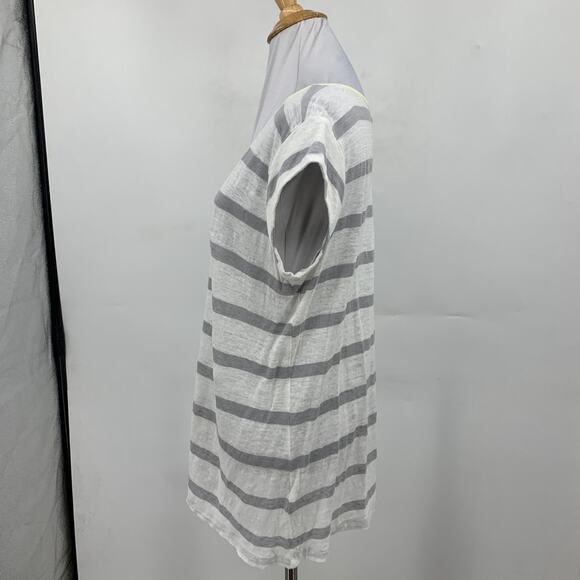 Joie Shirt Womens S Small White Gray Linen Short Sleeve Striped Crew Neck Tee - Picture 4 of 10